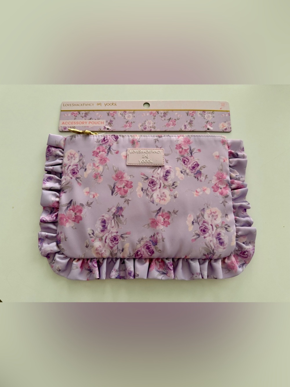 LoveShackFancy x Yoobi Happy Thoughts Lilac Floral Ruffle Accessory Pouch